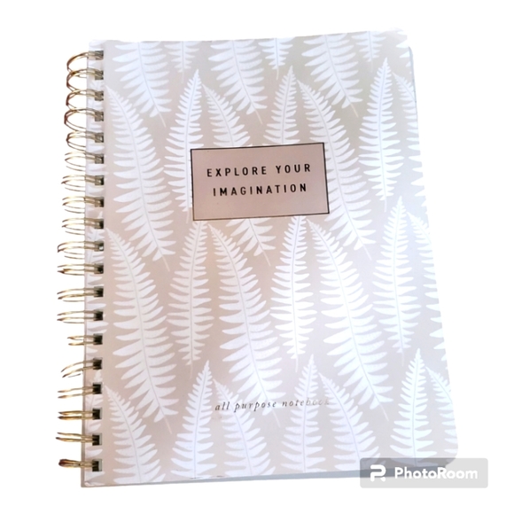 Fringe Studio Faux Leather Vegan White Tan Fern Print Notebook Journal School - Picture 2 of 9